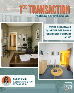 Première transaction immobilière professionnelle de bureaux à Clermont-Ferrand par SR Immo
Vente de bureaux dans le quartier des Salins en immobilier d’entreprise
Accompagnement SR Immo en implantation et investissement immobilier professionnel