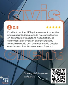 Avis client sur une transaction immobilière professionnelle en immobilier d’entreprise à Clermont-Ferrand Accompagnement SR Immo dans la recherche de locaux d’activité et bureaux Satisfaction client dans un projet d’investissement immobilier professionnel