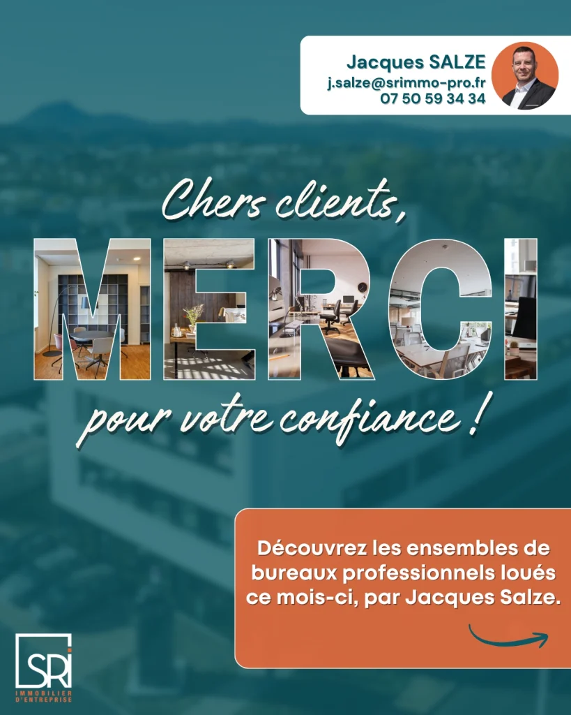 Location de bureaux en immobilier d’entreprise à Clermont-Ferrand par SR Immo Immeubles de bureaux occupés dans le cadre de transactions immobilières professionnelles Implantation d’entreprises en locaux de bureaux dans le Puy-de-Dôme