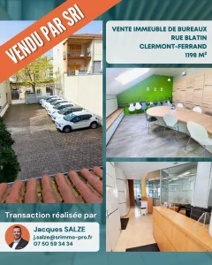 Immeuble de bureaux vendu à Clermont-Ferrand rue Blatin
Transaction immobilière professionnelle bureaux 1198 m²
Investissement immobilier professionnel bureaux Clermont-Ferrand